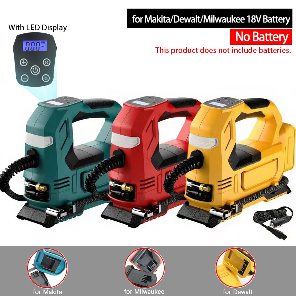 Elektryczna pompka powietrza, bezprzewodowa kompresor do opon samochodowych, pompka do pompowania, kompatybilna z Makita/Dewalt/Milwaukee 18V, bez akumulatora.