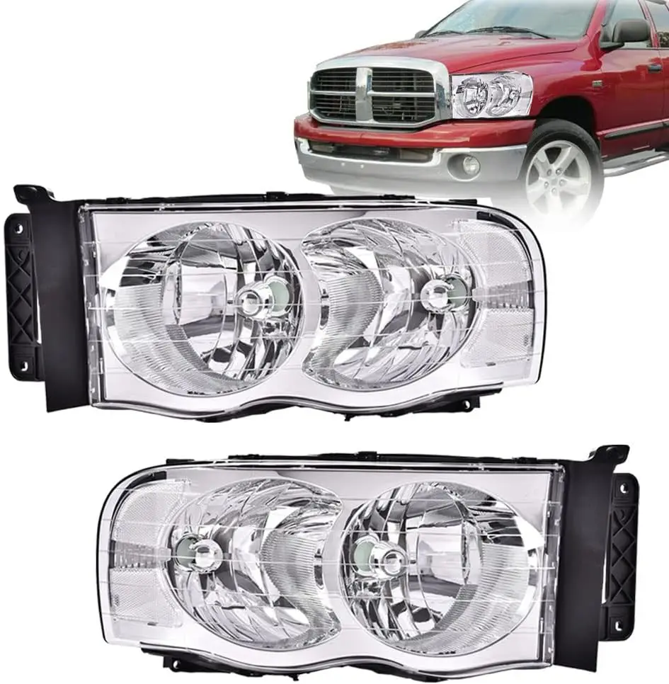 

Headlights, Compatible with 2002 2003 2004 2005 Dodge Ram 1500 2003-2005 Dodge Ram 2500 3500 Chrome Housing Amber Corner Headlig