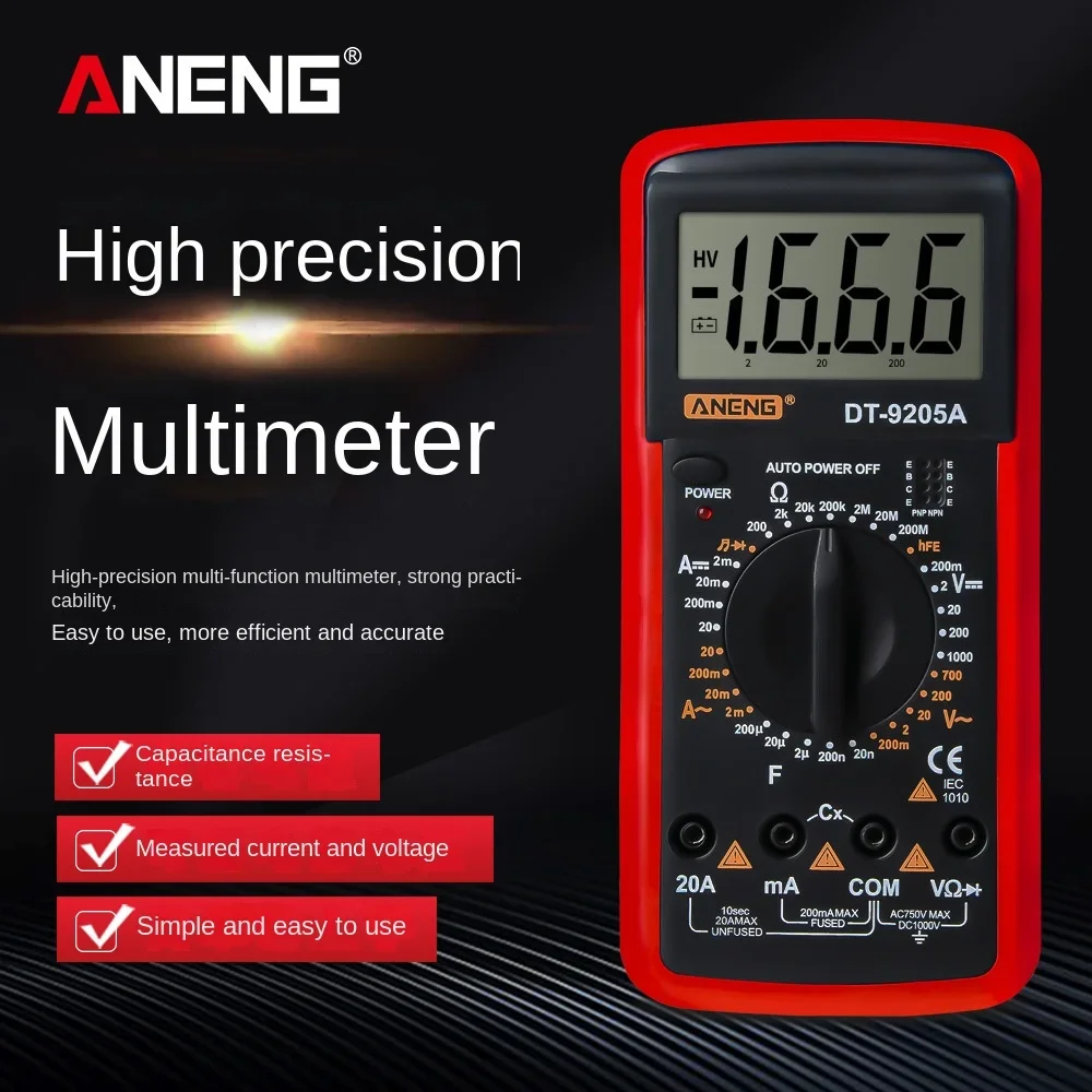 ANENG DT-9205A  High-precision Multimeter Electrician Testing DC Voltage Ammeter Repair Digital Display Meter