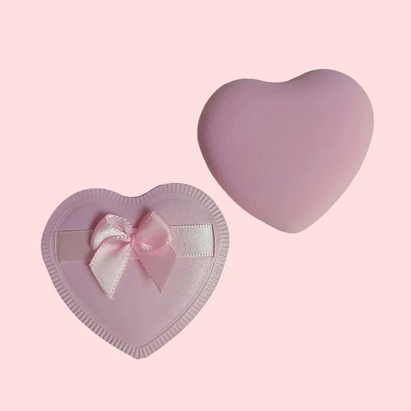 2/5pcs Heart-Shaped Bow Cotton Candy Air Cushion Powder Puffs for Dry & Wet Use Makeup Sponge