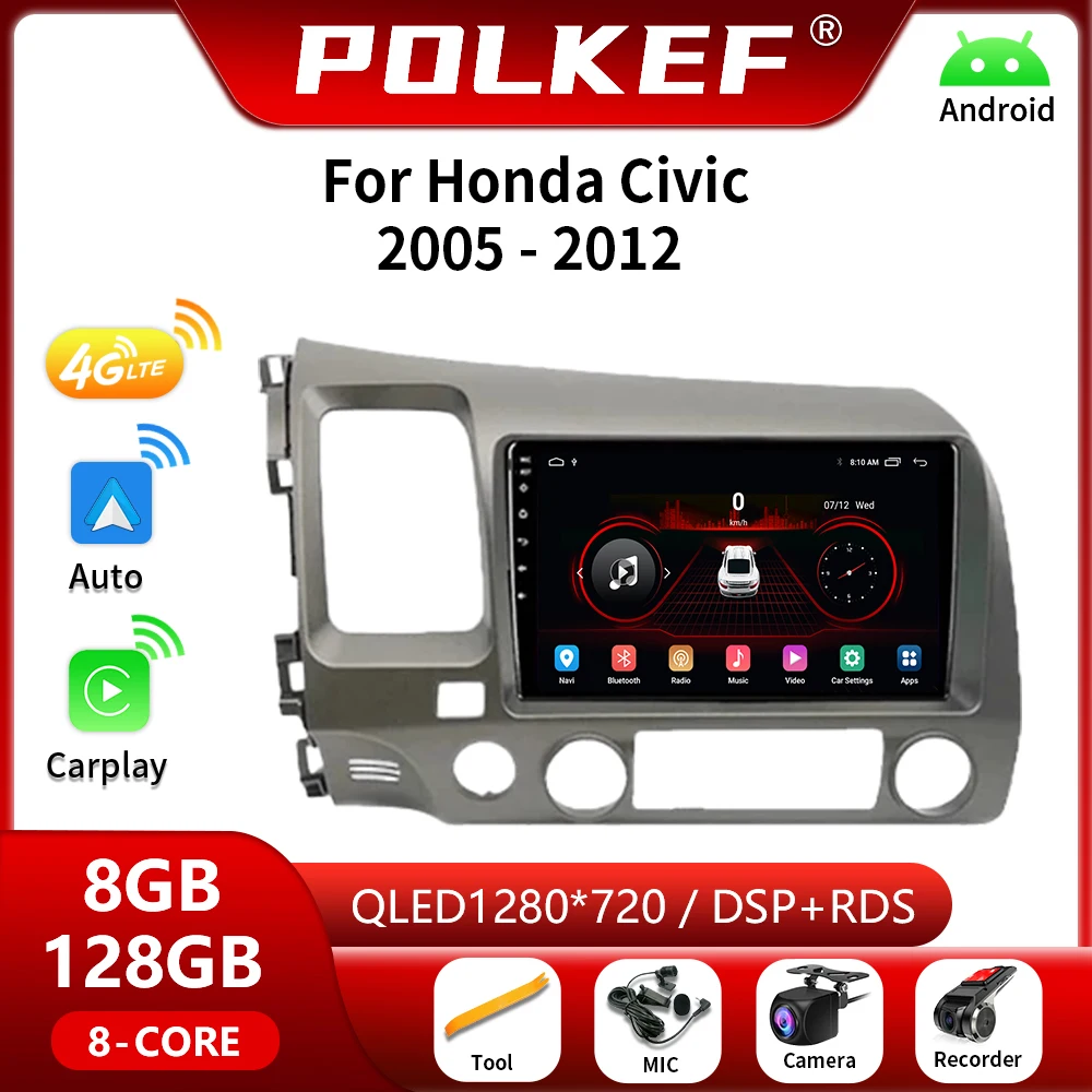 Para honda civic 2005-2012 android 13 auto 9 \'\'rádio do carro reprodutor de vídeo multimídia 4g carplay navegação gps 2din unidade principal estéreo