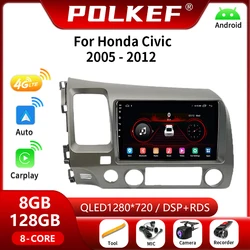 For Honda Civic 2005-2012 Android 13 Auto 9'' Car Radio Multimedia Video Player 4G Carplay Navigation GPS 2din Head Unit Stereo