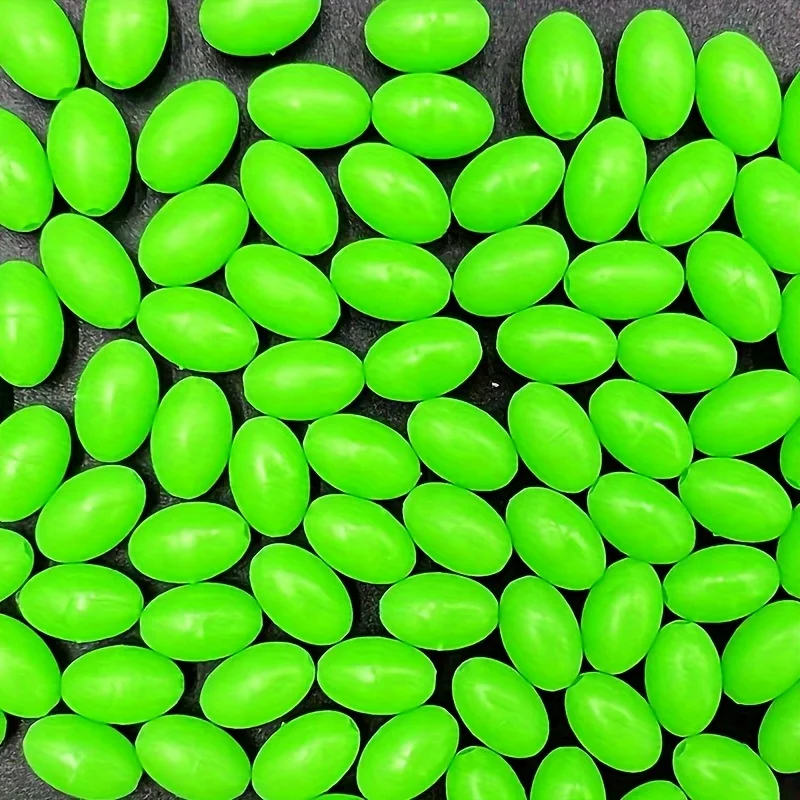 Perles de pêche souples qui brillent dans la nuit, perles lumineuses vertes, haricots spatiaux ovales en caoutchouc pour flotteur, matériel de mer, accessoires de leurre, 200 pièces/lot