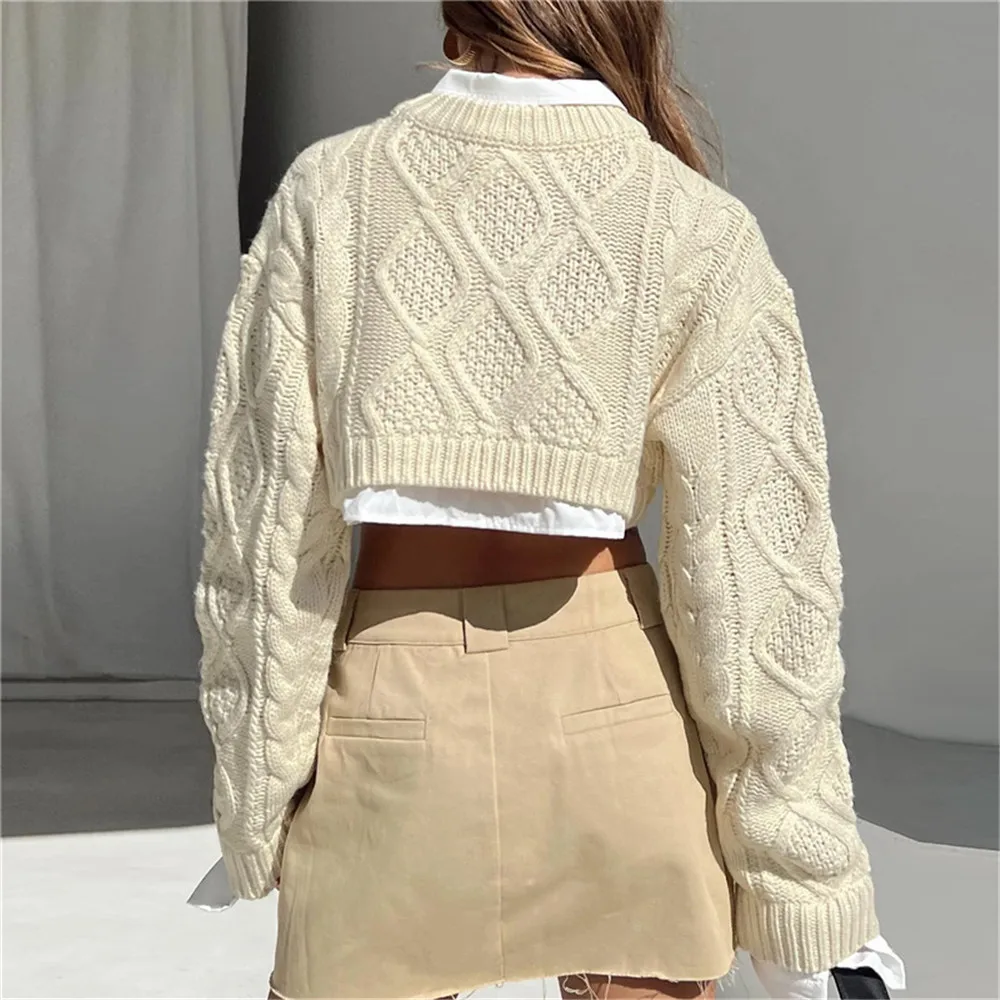 Boniouo Autumn Women Knitted Sweater Crop Tops Fashion Streetwear Y2K Sweaters Pullovers Vintage Cropped Top Female Outfits 2022