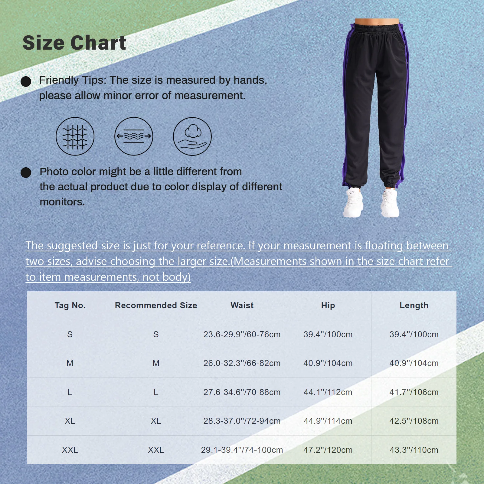 Unisex Men Women Side Split Buttons Sweatpants Fashion Elastic Waistband Color Block Pants for Sports Workout Basketball