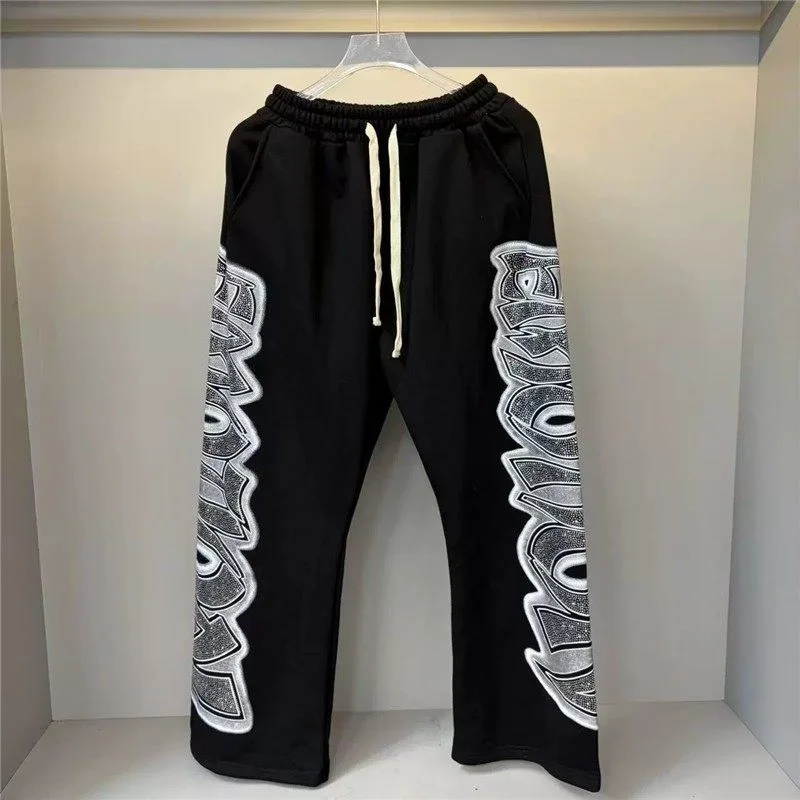 Mixed emotion high street sequined print loose casual pants for men and women straight-leg pants long pants