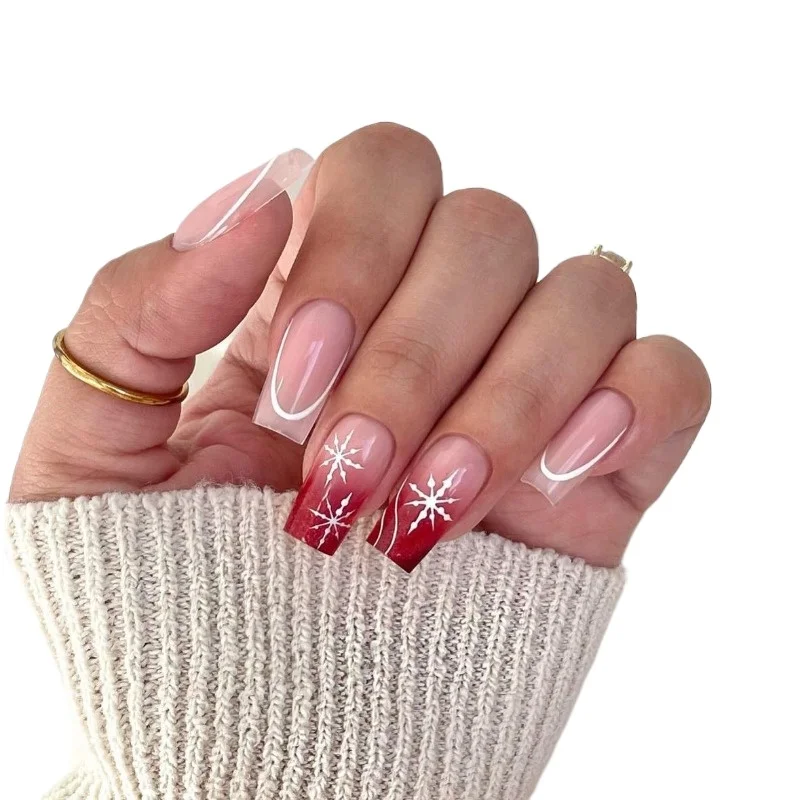 

Wearing nail piece snowflake French gradual change Wearing nail piece removable