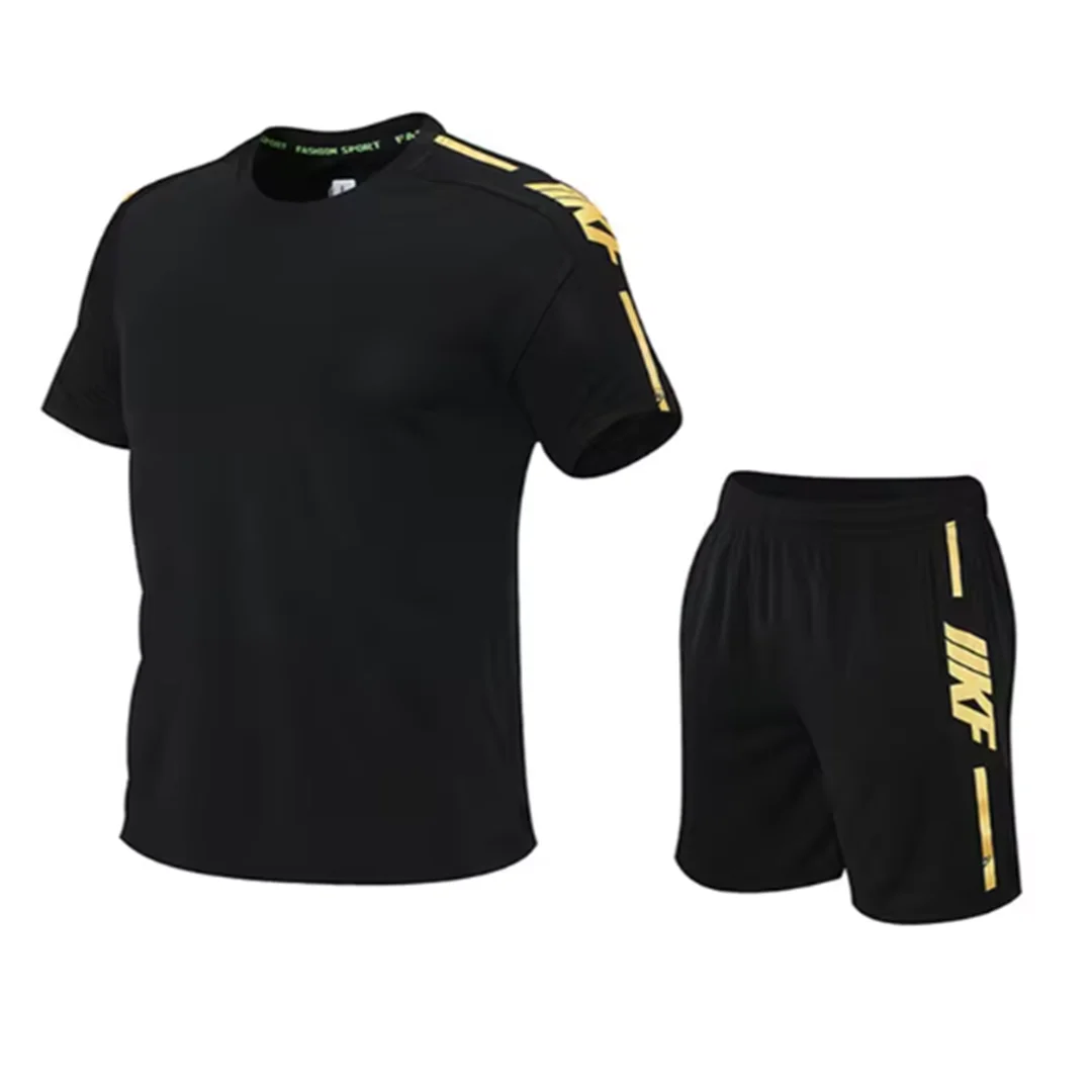 Summer Men\'s T-shirt and Shorts Sports Two-piece Running and Fitness Short Sleeve Set Comfortable and Breathable Casual Clothing