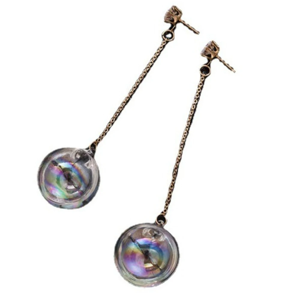 New Korean Transparent Bubble Ball Glass Water Inside Drop Pendant Earrings For Women Female Girl Trendy Jewelry