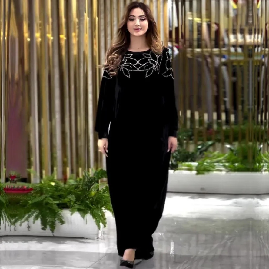 

African Dresses For Women Long Sleeve Turkey Diamonds Evening Wedding Party Floor Length Dress Muslim Africa Clothes 2024