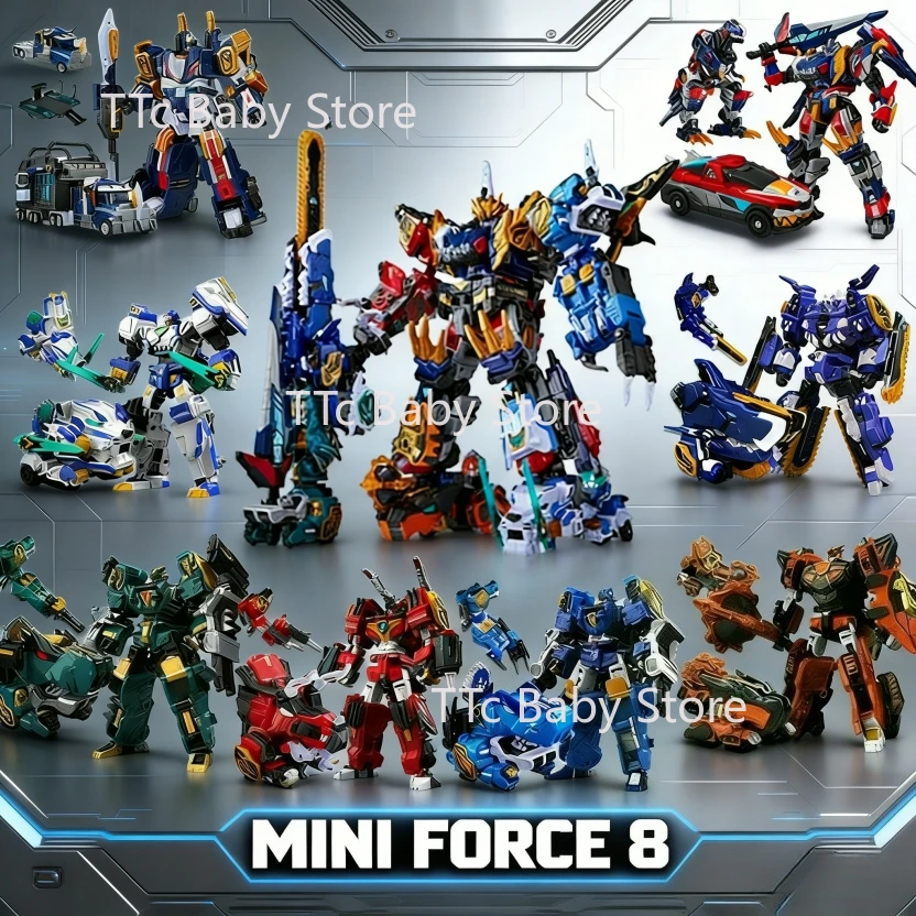 

9 in 1 Boys' MiniForce 8 Rex Kaiser Toy - Transformable Dinosaur Robot & Combined Mecha Action Figure 19 forms New Year Gift
