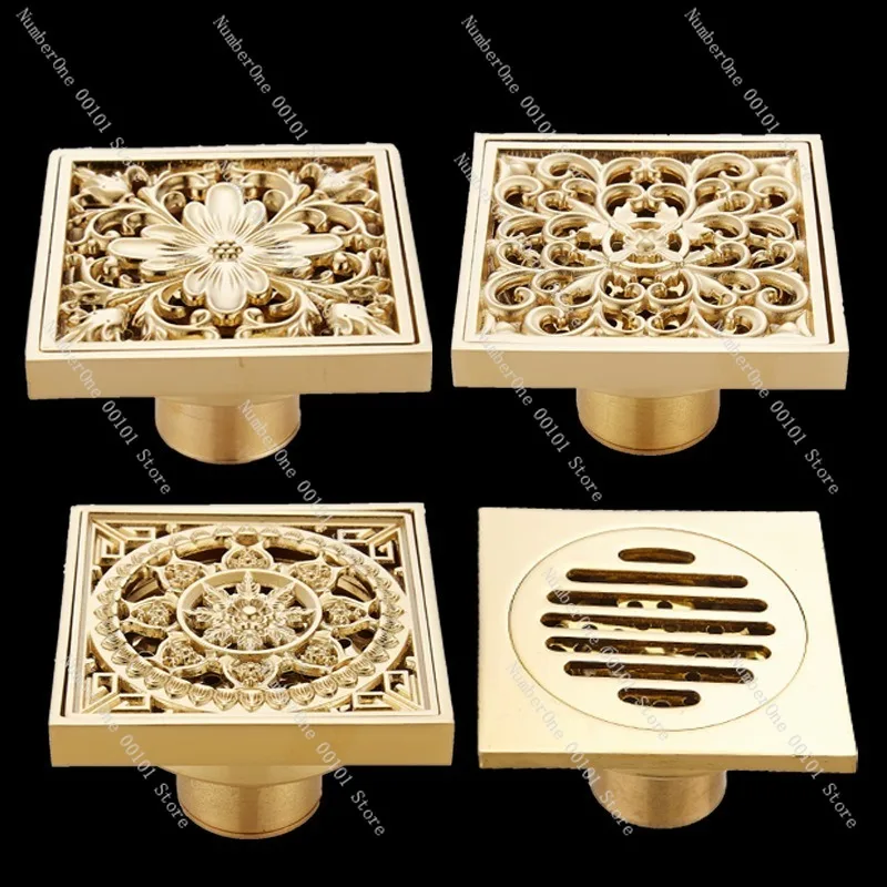 Golden Anti-Odor Anti-Insect All-Copper Floor Drain, Bathroom, Toilet, Balcony Drainage with Gold-Plated Brass Leak Protection