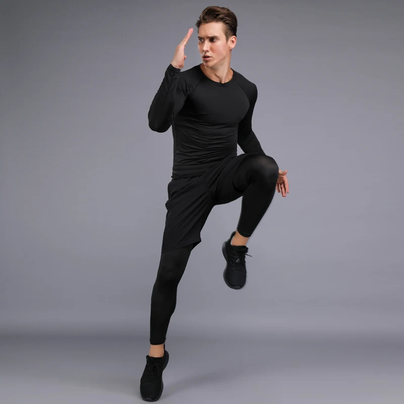 Men\'s Running T-Shirt Tracksuit Compression Sportswear Suits Gym Tights Training Breathable Cycling Clothes Workout Jogging Set