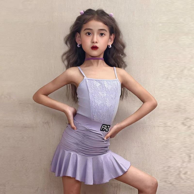 Nuevo vestido de práctica de baile latino 2025 para actuación de verano de niñas, conjunto de baile profesional y avanzado