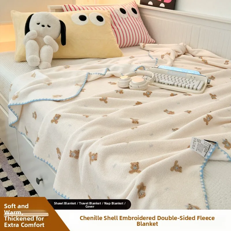 

Плед-накидка из флиса с вышивкой Shirley Velvet, двусторонний, теплый, утолщенный, для осени и зимы