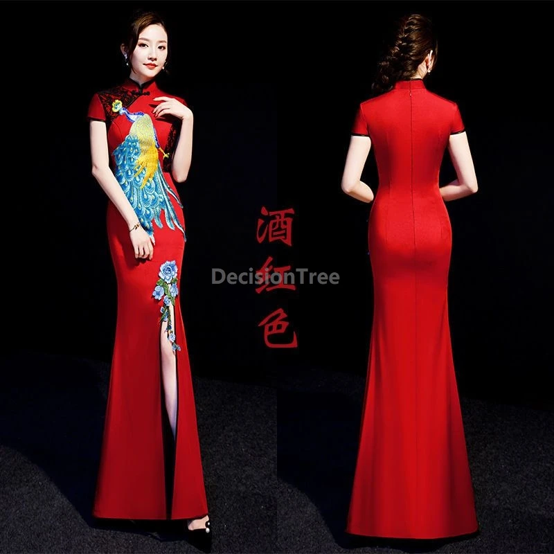 

2025 gorgeous embroideried chinese party qipao elegant temperament exquisite ceremonial dress trendy fishtail improved cheongsam