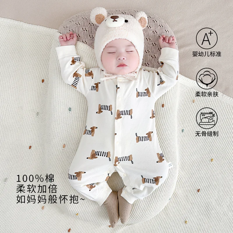 Baby onesie autumn new pure cotton boneless folio Romper infant long-sleeved climbing clothes