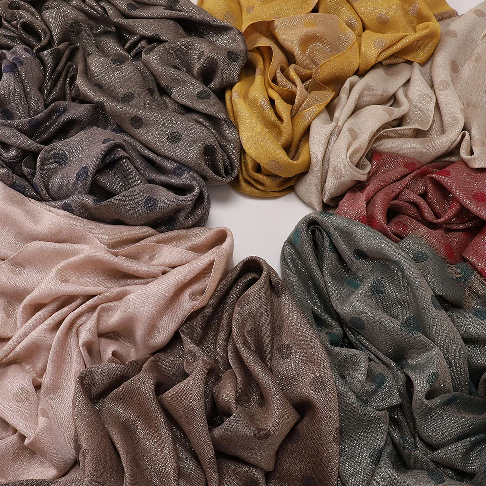 Glitter polka dot hijab cachecol feminino shimmer xales muçulmano femme envoltório bandana cachecóis macio malásia lenço turbante mujer novo