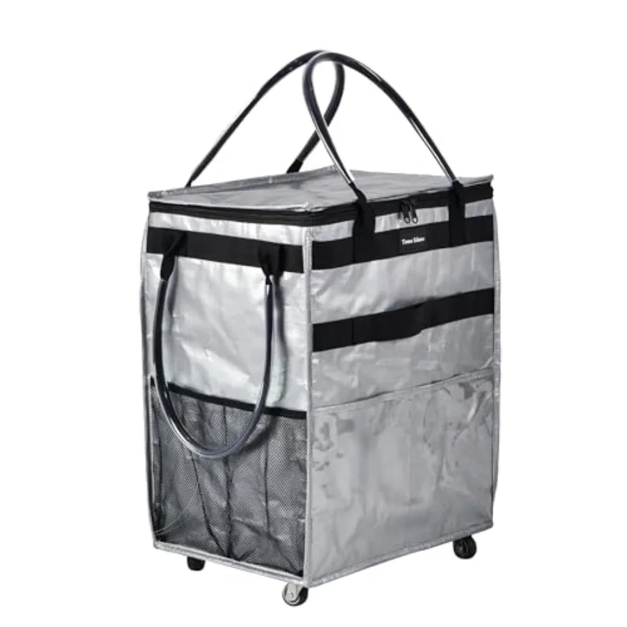 

Reusable Grocery Bag On Wheels Capacity Shopping Trolley Foldable Rolling Tote with Outside Pocket Heavy Duty Handle