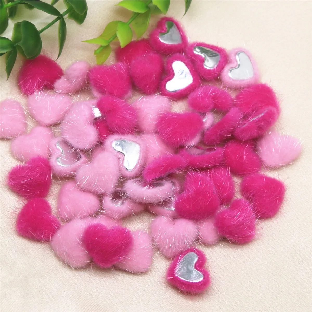 50pcs pink Flatback hairy Fabric Covered round Buttons Home Garden Crafts Cabochon Scrapbooking DIY 16mm