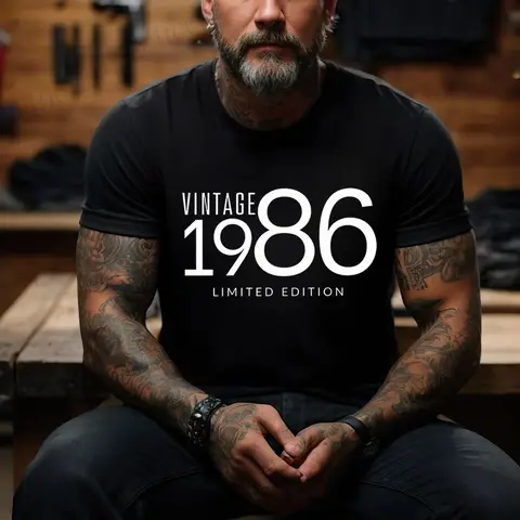 Men T Shirt 1986 Print T-Shirts Summer Round Neck Breathable Casual Short Sleeve Tops Vintage 19686/1976/1956/ Fashion T-Shirt