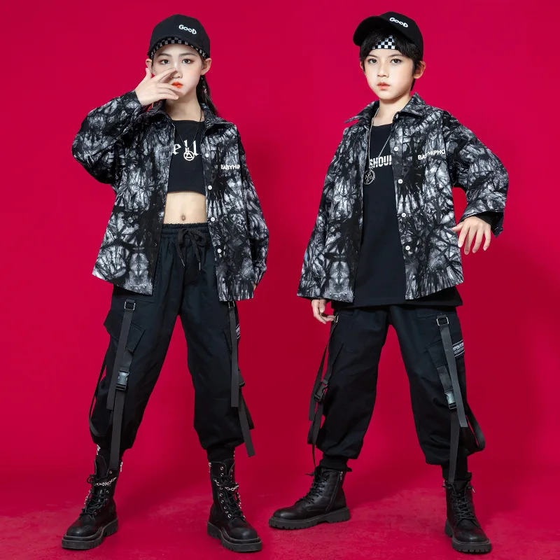 

Kid Kpop Hip Hop Clothing Black Tie Dye Print Shirt Top Casual Cargo Jogger Harem Pants for Girl Boy Jazz Dance Costume Clothes