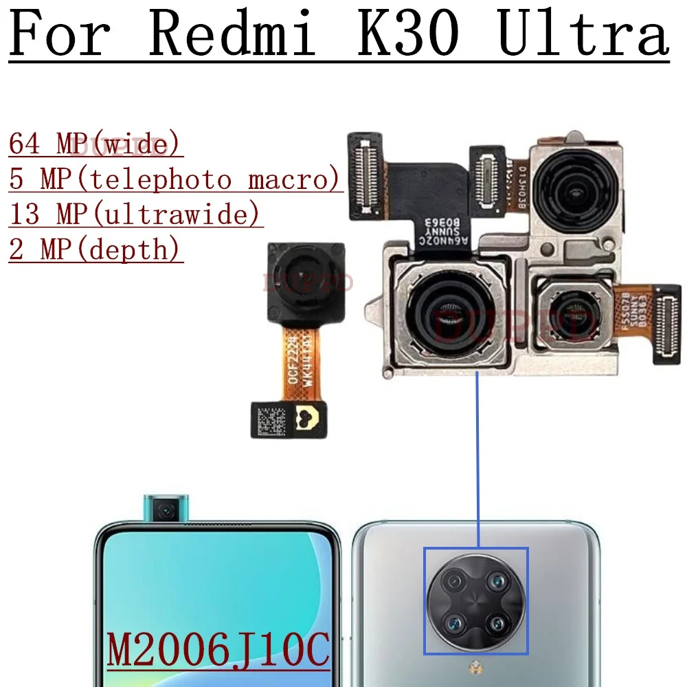 Front Rear Backside Camera Module For Xiaomi Redmi K30 Ultra Frontal Selfie Wide Back Facing Main Camera Flex Cable Parts