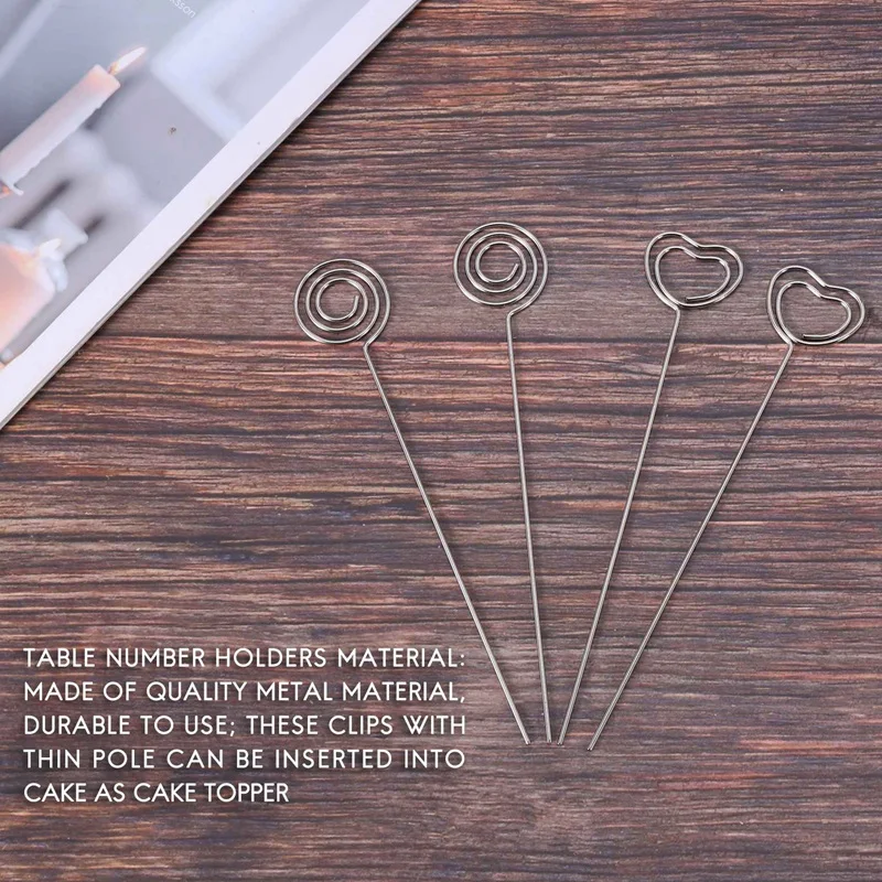 مشبك مذكرة من الأسلاك المعدنية لحفل الزفاف ، حاملات بطاقات الملاحظات ، مشبك رقم الطاولة ، حامل الصور ، ديكور الكيك ، دائري وقلب ، 60 قطعة