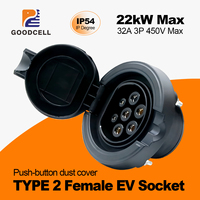 GOODCELL EV Charger Socket installed in Type 2 IEC 62196-2 EV Charging station 16A 32A Single Three Phase 22kw Female Socket