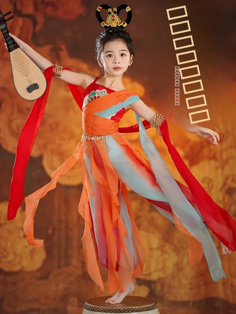 

Костюм для танца «Пустынная принцесса» Ханьфу для девочек, детский, в экзотическом стиле, древнекитайская одежда Хань, для сценических выступлений
