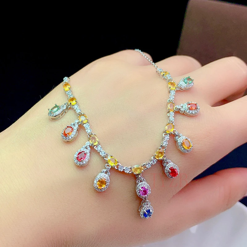 Fantasy rainbow sapphire necklace high quality niche light luxury ins girls boudoir necklace Valentine's Day gift