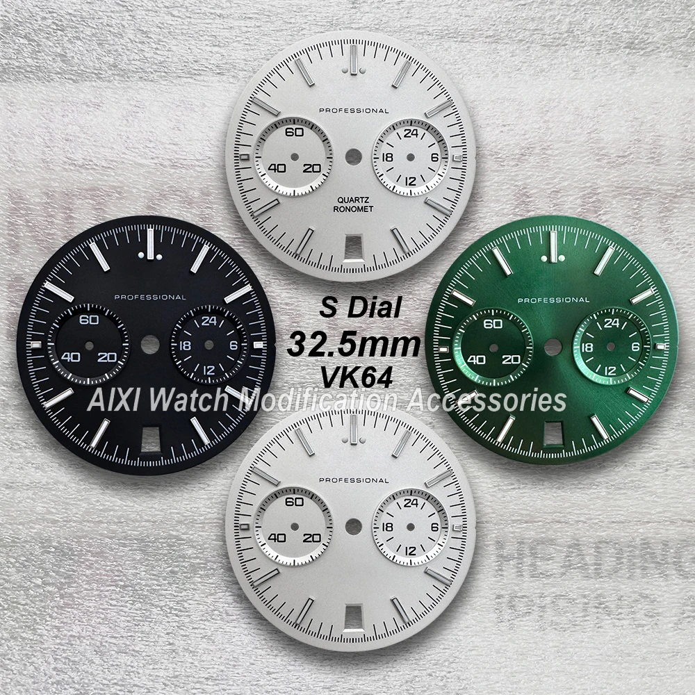 32.5mm Speed S Dial Fit VK64 Movement Green Luminous High-Quality Single Calendar Watch Modification Accessories