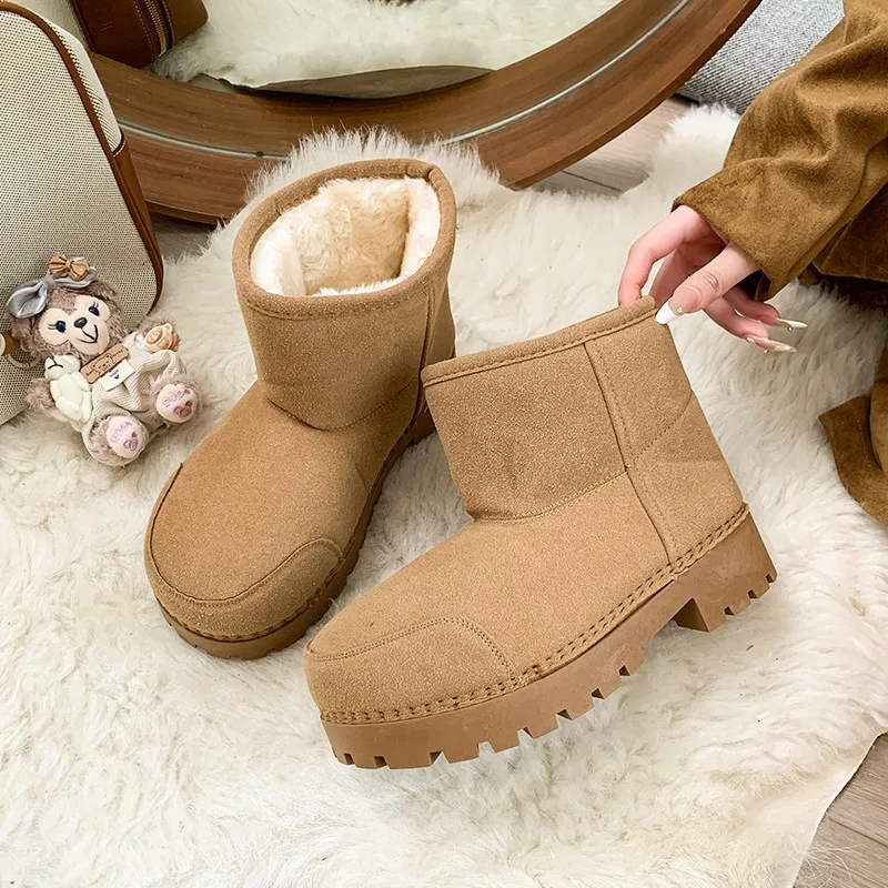 Big Head Ugly Cute Plush Lined Extra Warm Thick Sole Snow Boots Women‘s 2025 New Arrival Winter Short Warm Cotton Shoes