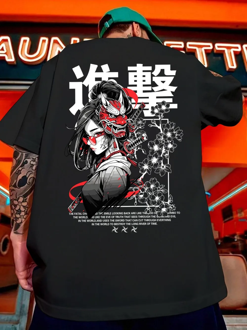 American Men's Summer Fashion Ghost Warrior Mask Dancer Letter Print Soft Breathable Round Neck T-shirt Outdoor Street Top