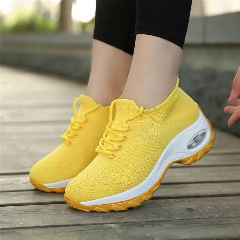 Women's Walking Shoes Air Cushion Thick Bottom Women Sock Sneakers Fashion Lightweight Breathable  Casual Shoes