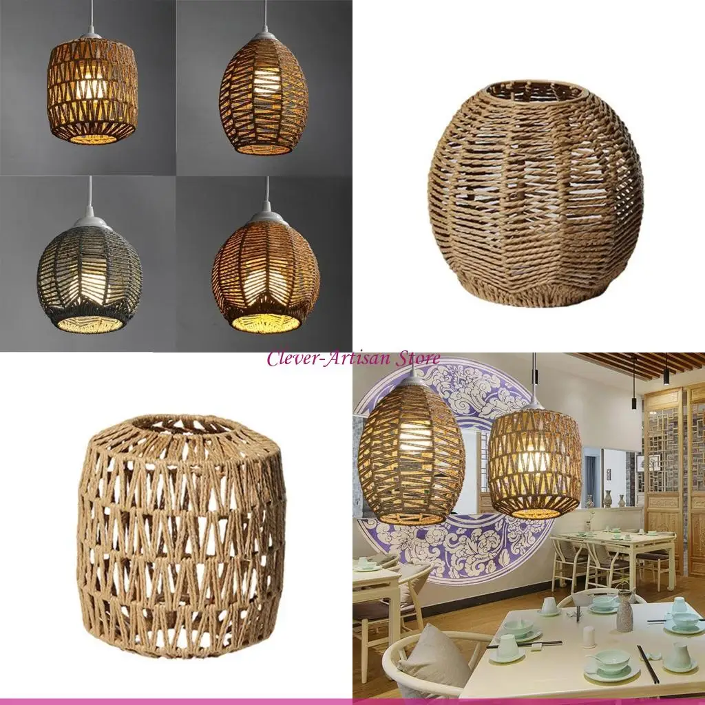 

E06B тканый подвесной светильник, абажур, плетение из веревки, крышка люстры, винтажные подвесные абажуры, тканый чехол для для