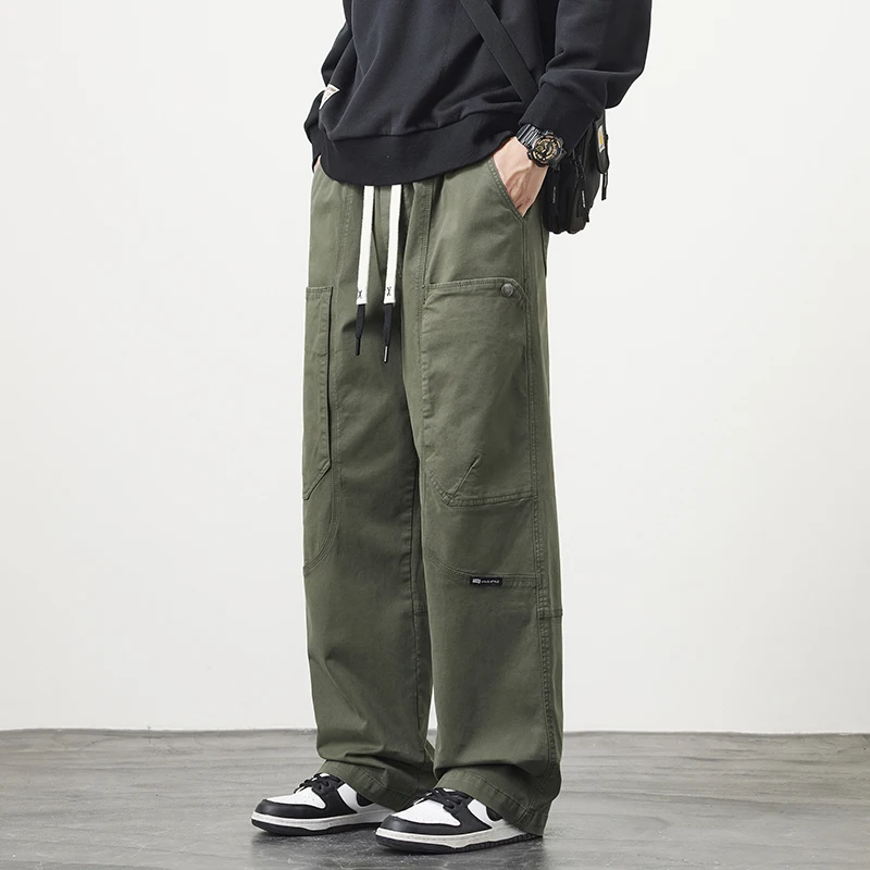가을 새로운 스트레이트 캐주얼 바지 넓은 다리 카고 바지 남성 바지 중립 느슨한 캐주얼 코튼 야외 패션 바지 빅 사이즈 8xl