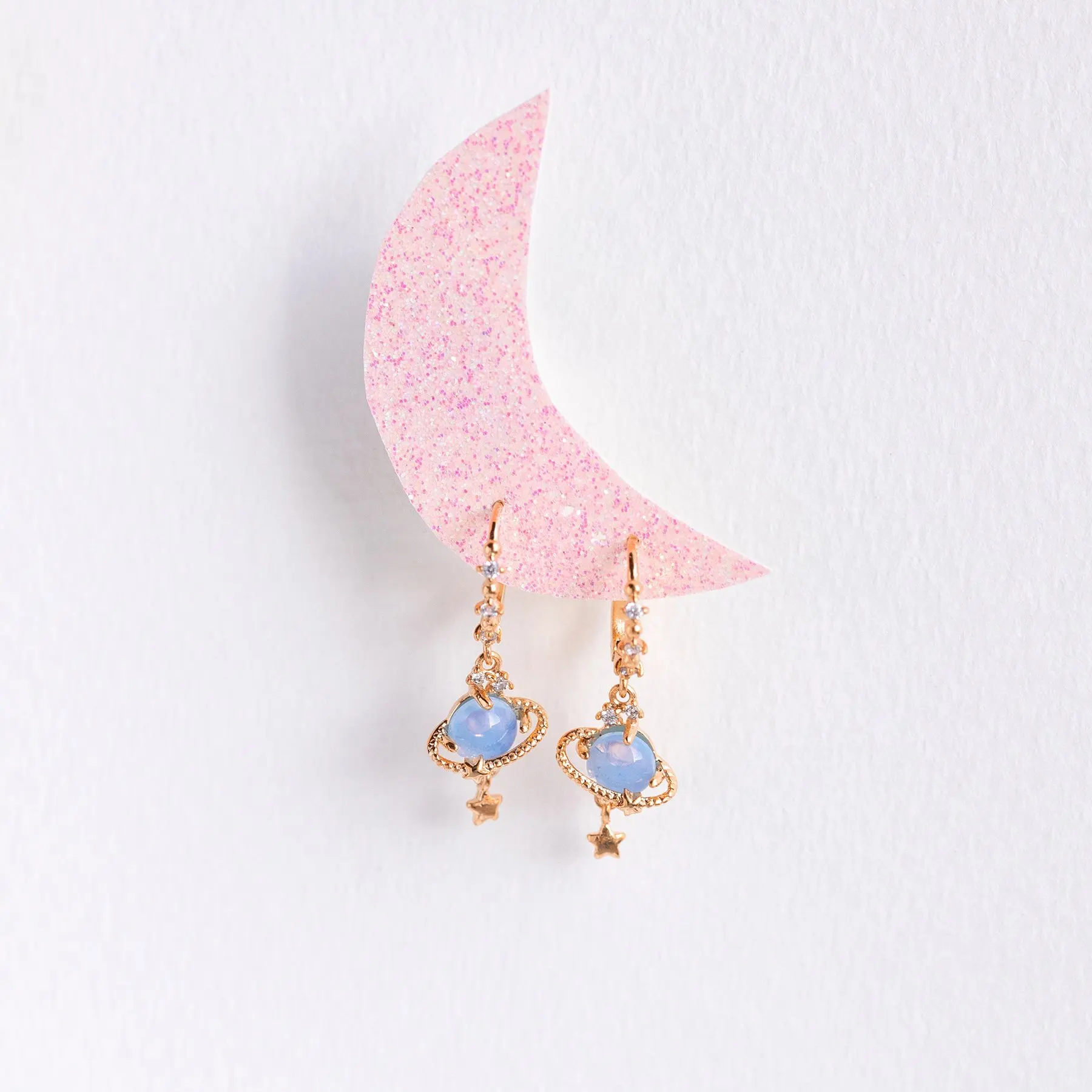 New Ins Vintage Cute Circle Star Saturn Earrings Exquisite Blue Planet Zircon Hoop Earring For Women Girls Fashion Jewelry Gift