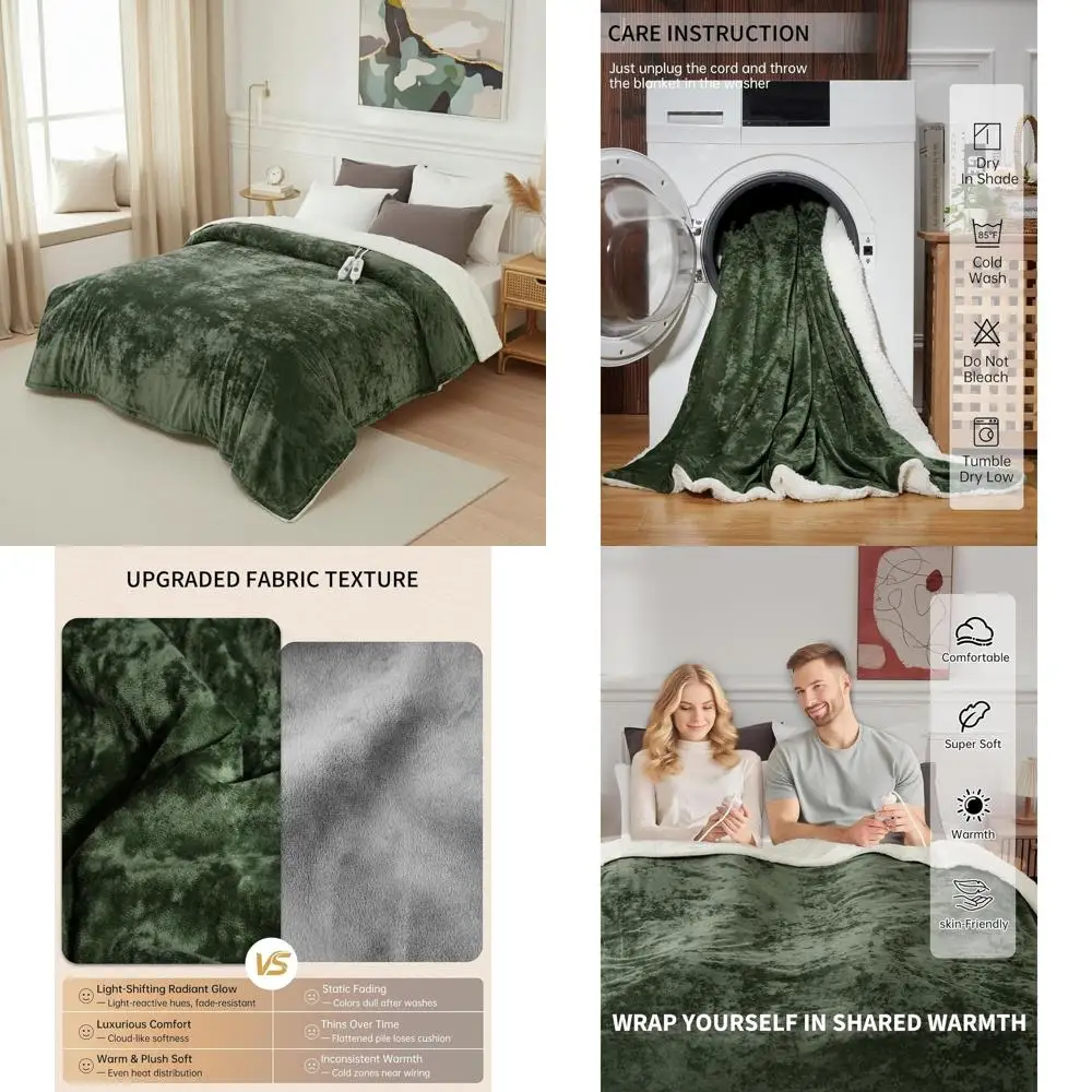 

Queen Size Electric Blanket with Dual Controls, 4 Heat Levels, 10H Auto-Off, Machine Washable, ETL Certified, 84 x 90 Velvet Gre