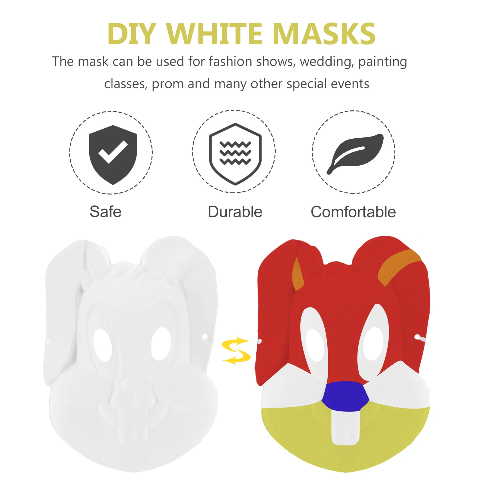 

6 Pcs Bunny Mask Pulp Cosplay Unpainted Animal Masks for Women Halloween Blank Child Furry