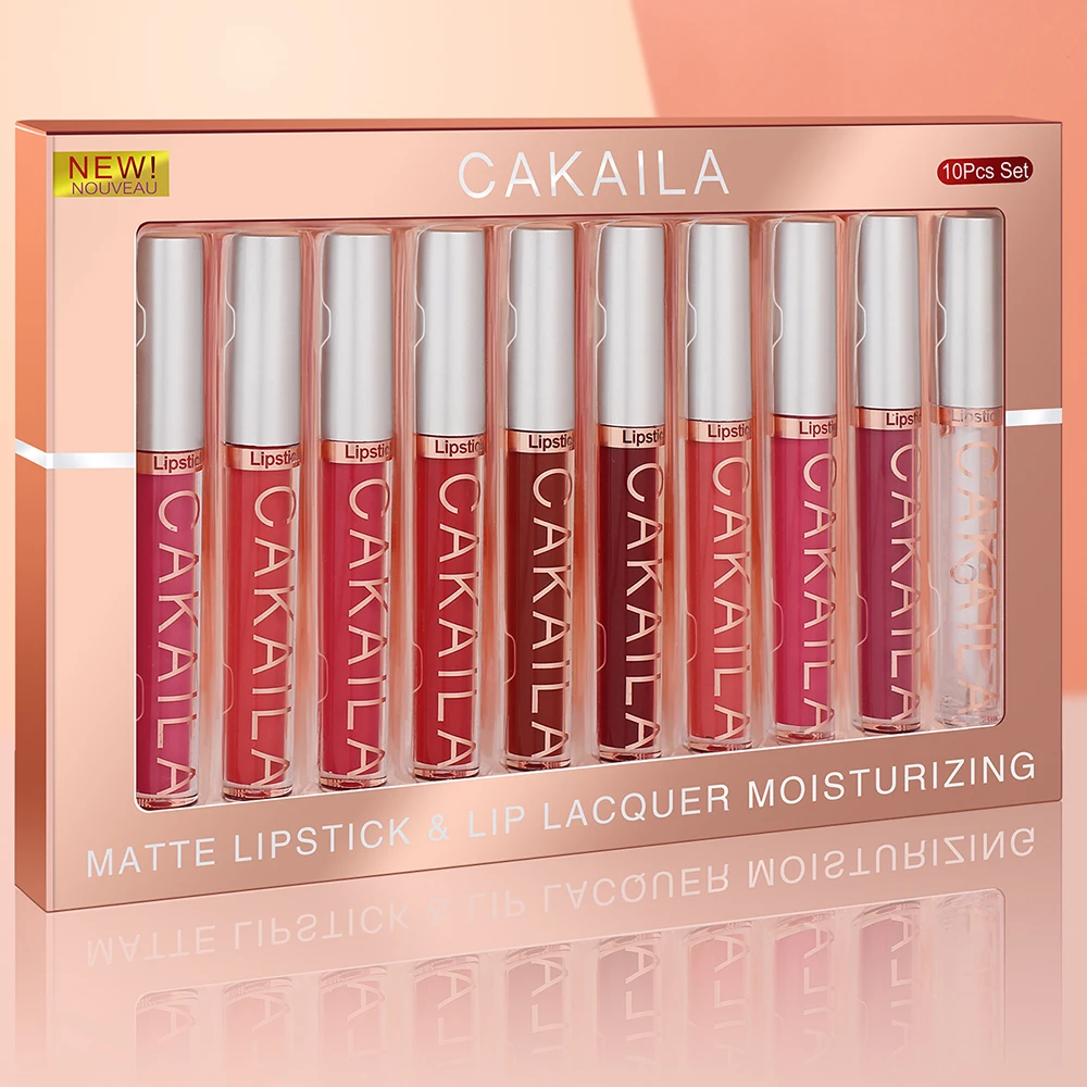 10 colori/scatola labbra trucco rossetto liquido opaco impermeabile nudo velluto lucidalabbra Set cosmetici coreani carino Lipgloss Kit Make Up