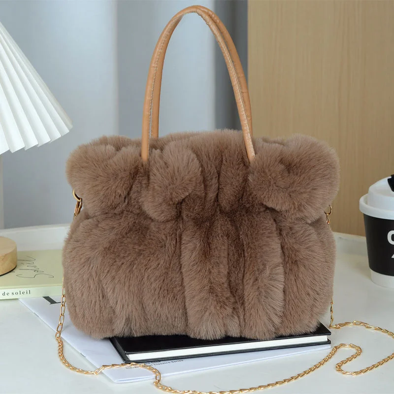 

Faux Fur Bags 2025 Chain Decor Shoulder Bag Women Crossbody Bag Niche Design Sweet Girl Handbag Ladies Handbags Top-handle Bag
