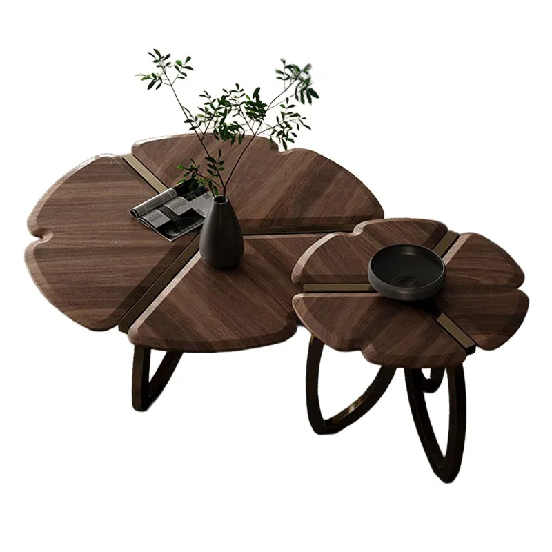 Light luxury new round coffee table, creative black walnut solid wood corner table