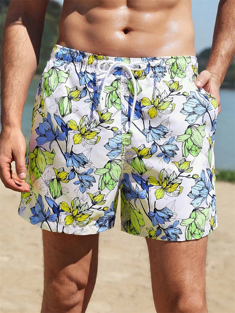 

Trendy Floral Graphic Short Pants For Men Summer Fashion 3D Printed Hawaiian Beach Shorts Cool Streetwear Oversized Swim Trunks