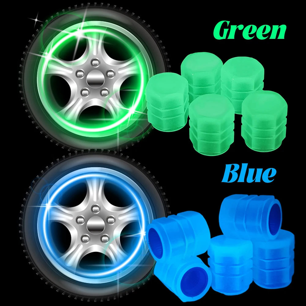 Bouchons de tige de Valve de voiture qui brillent dans le noir, en plastique universel, imperméable, Fluorescent vert/bleu, couvercles de Valve de pneu de moto et de vélo