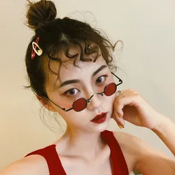Round punk sunglasses with extra small frames Funny Hip Hop mini glasses Party and dance accessories Women's Trendy Streetwear