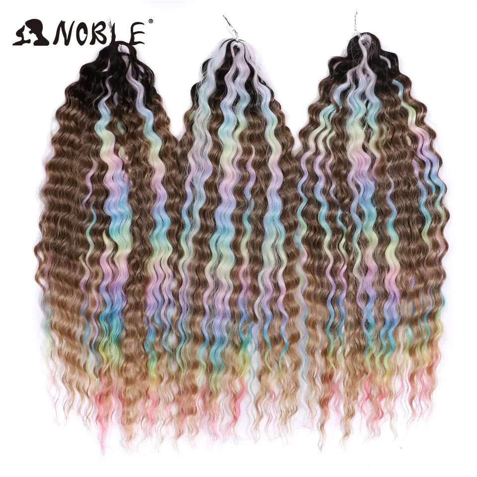 Nobre crochê cabelo sintético arco-íris cor onda de água 24 Polegada torção crochê trança cabelo onda profunda trança extensão do cabelo