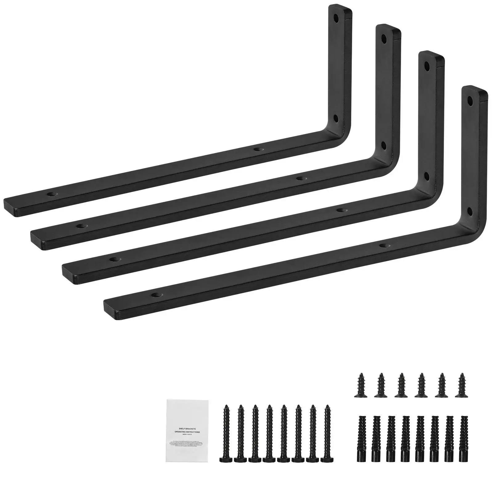 4 Pcs Heavy Duty Floating Shelf Brackets 16 x 6 Inch 10mm Thick Matte Black L Shaped Steel Shelving Brackets 160 lbs Load Capacity