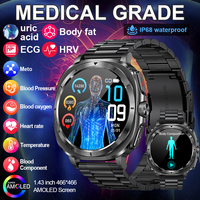 LIGE NFC Medical Diagnosis Blood Lipids Uric Acid HRV SmartWatch Men ECG+PPG Health Blood Glucose Smart Watch Wireless Calling