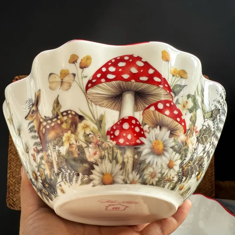 Christmas Ceramic Dinnerware Oval Serving Platter for Desserts Large Soup Bowl for Holiday Meals Festive Tableware Collection